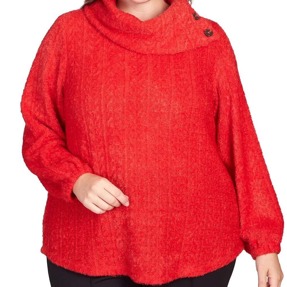 Ruby Rd. Bold Red Cowl Neck Sweater - Picture 1 of 6